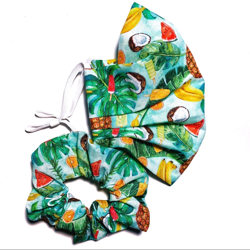 2/$30 Face Mask 3 Layer Scrunchie Tropical Fruit
